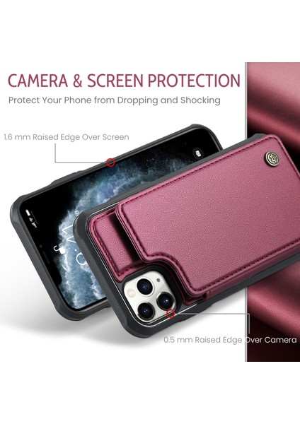 Apple iPhone 11 Pro Max Case Rfıd Engelleme Glossy Pu Deri Telefon Koruyucu-Kırmızı (Yurt Dışından)