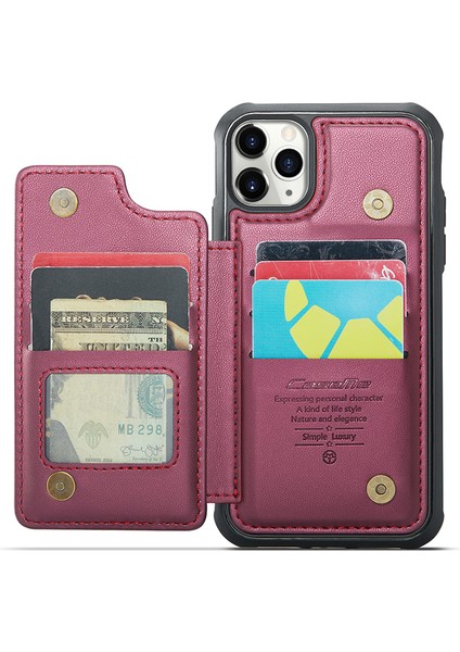 Apple iPhone 11 Pro Max Case Rfıd Engelleme Glossy Pu Deri Telefon Koruyucu-Kırmızı (Yurt Dışından)