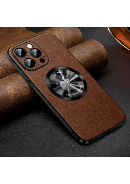 Apple iPhone 13 Pro 6.1 Inç Anti-Drop Telefon Kapağı Magsafe Cowhide Doku ile Uyumlu Pu Deri Kaplamalı Tpu Case-Brown (Yurt Dışından)