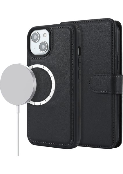 Magsafe Pu Deri Deri Flip Cover-Black ile Uyumlu Apple iPhone 14 Plus Kılıfı Için Çıkarılabilir Telefon Kılıfı (Yurt Dışından)