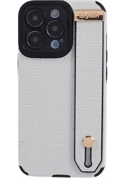 Apple iPhone 13 Pro Case Crocodile Doku Pu Deri+Tpu Telefon Kapağı Bileklik Beyaz (Yurt Dışından)