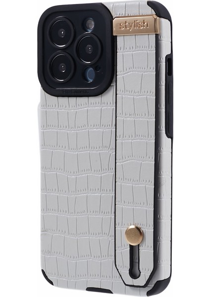 Apple iPhone 13 Pro Case Crocodile Doku Pu Deri+Tpu Telefon Kapağı Bileklik Beyaz (Yurt Dışından)