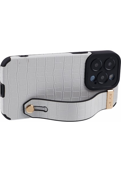 Apple iPhone 13 Pro Case Crocodile Doku Pu Deri+Tpu Telefon Kapağı Bileklik Beyaz (Yurt Dışından)
