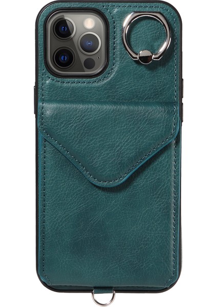 Apple iPhone 12 Pro Max Max Telefon Kılıfı Crossbody Strap Pu Pu Deri Kickstand Sırt Kapak Yeşili (Yurt Dışından)