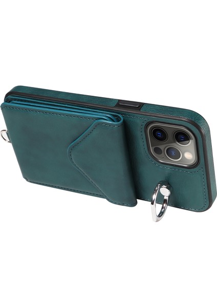 Apple iPhone 12 Pro Max Max Telefon Kılıfı Crossbody Strap Pu Pu Deri Kickstand Sırt Kapak Yeşili (Yurt Dışından)