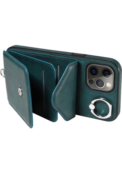 Apple iPhone 12 Pro Max Max Telefon Kılıfı Crossbody Strap Pu Pu Deri Kickstand Sırt Kapak Yeşili (Yurt Dışından)