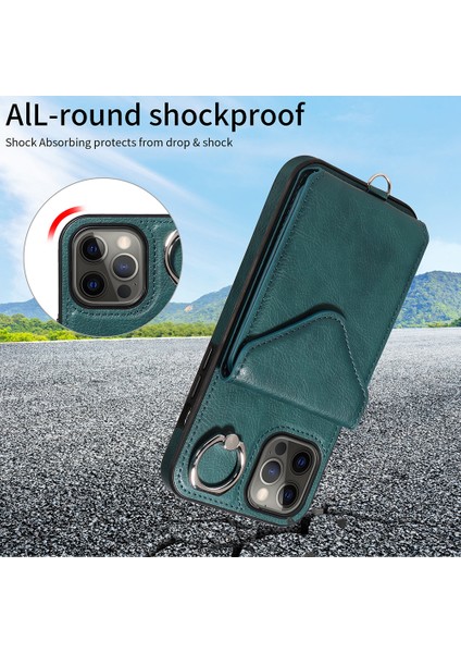 Apple iPhone 12 Pro Max Max Telefon Kılıfı Crossbody Strap Pu Pu Deri Kickstand Sırt Kapak Yeşili (Yurt Dışından)