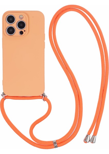 Apple iPhone 14 Pro Case Için Long Lanyard-Orange ile Ka Yumuşak Tpu Fiber Astar Telefon Kapağı (Yurt Dışından)