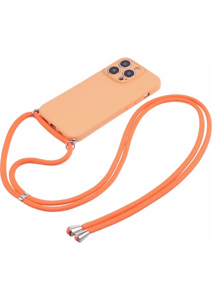 Apple iPhone 14 Pro Case Için Long Lanyard-Orange ile Ka Yumuşak Tpu Fiber Astar Telefon Kapağı (Yurt Dışından)