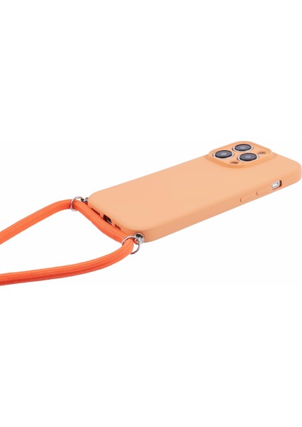 Apple iPhone 14 Pro Case Için Long Lanyard-Orange ile Ka Yumuşak Tpu Fiber Astar Telefon Kapağı (Yurt Dışından)