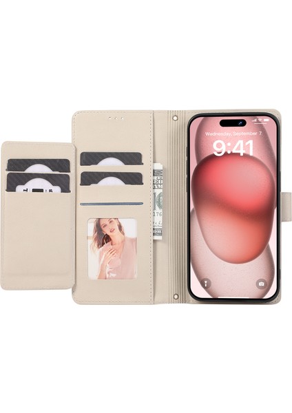 Apple iPhone 14 Pro Max Cep Telefon Kılıfları Için Folio Flip Deri Kapak Ayna Bej (Yurt Dışından) fiyatları