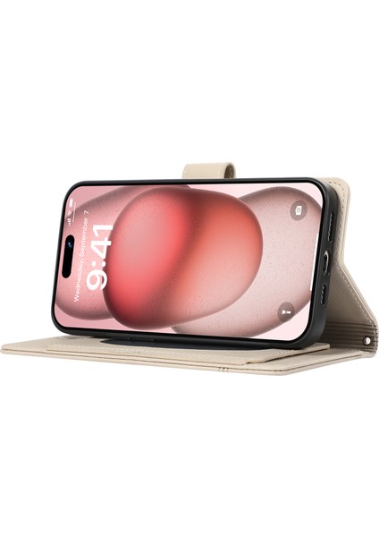 Apple iPhone 14 Pro Max Cep Telefon Kılıfları Için Folio Flip Deri Kapak Ayna Bej (Yurt Dışından) modelleri
