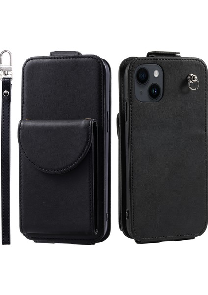 Apple iPhone 14 Vaka Standı Kartı Tutucu Deri Telefon Kapağı Straps-Siyah ile (Yurt Dışından)