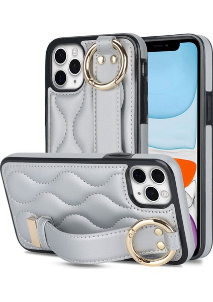 Apple iPhone 11 Pro Max Için Vaka Dalga Deseni Bileklik Kickstand Pu+Tpu Telefon Kapak Silver (Yurt Dışından)