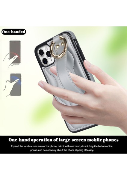 Apple iPhone 11 Pro Max Için Vaka Dalga Deseni Bileklik Kickstand Pu+Tpu Telefon Kapak Silver (Yurt Dışından)
