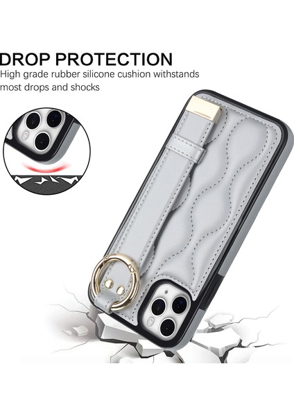 Apple iPhone 11 Pro Max Için Vaka Dalga Deseni Bileklik Kickstand Pu+Tpu Telefon Kapak Silver (Yurt Dışından)