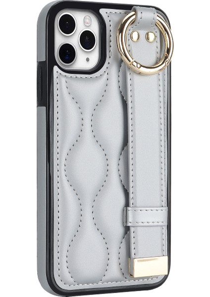 Apple iPhone 11 Pro Max Için Vaka Dalga Deseni Bileklik Kickstand Pu+Tpu Telefon Kapak Silver (Yurt Dışından)