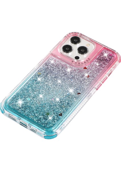 Apple iPhone 12 6.1 Inç/12 Pro 6.1 Inç Kasa Anti Kayma Tpu+Pc Gradient Quicksand Koruyucu Arka Kabuk-Pink+Açık Mavi (Yurt Dışından)