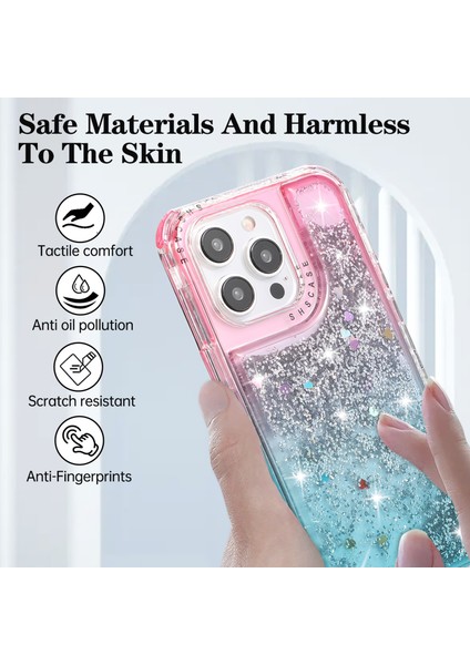 Apple iPhone 12 6.1 Inç/12 Pro 6.1 Inç Kasa Anti Kayma Tpu+Pc Gradient Quicksand Koruyucu Arka Kabuk-Pink+Açık Mavi (Yurt Dışından)