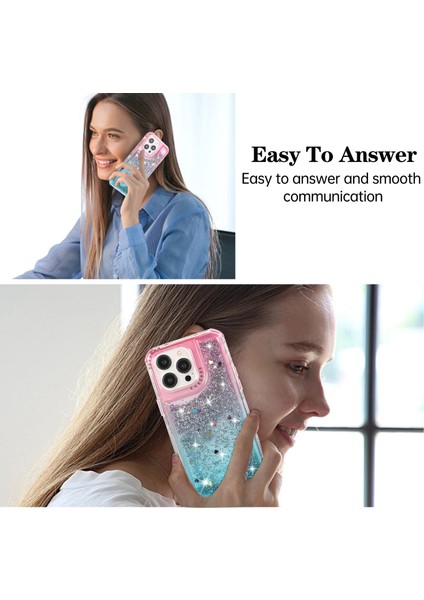 Apple iPhone 12 6.1 Inç/12 Pro 6.1 Inç Kasa Anti Kayma Tpu+Pc Gradient Quicksand Koruyucu Arka Kabuk-Pink+Açık Mavi (Yurt Dışından)