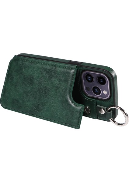 Apple iPhone 14 Pro Case Bırak Damalı Pu Deri+Tpu Telefon Kapağı Kickstand Shell-Yeşil (Yurt Dışından) fırsatları