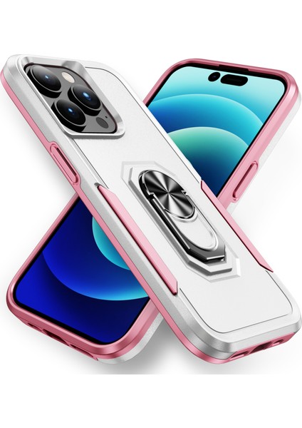 Apple iPhone 15 Pro Max Pc+Tpu Şok Geçirmez Kapak Yüzüğü Kickstand Anti-Cratch Telefon Vaka-Beyaz+Pembe (Yurt Dışından) indirimleri