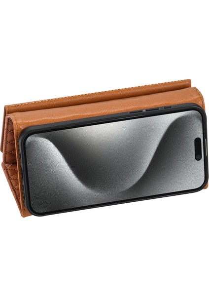 Apple iPhone 12/12 Pro Deri Cüzdan Kılıfı Folio Koruyucu Telefon Kapağı Fermuar Cep Stand-Brown (Yurt Dışından)