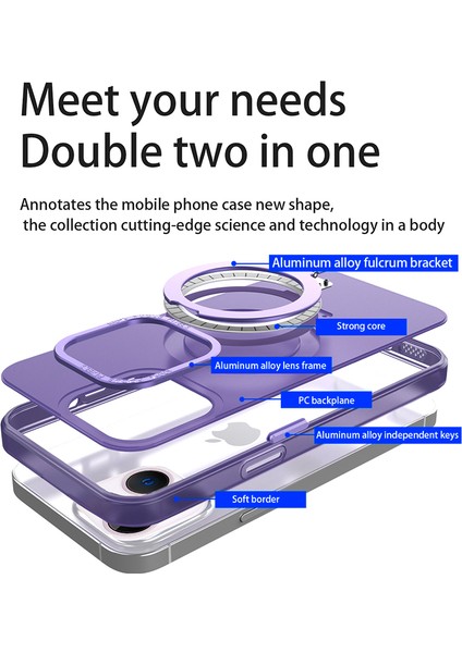 Tpu+Pc Şok Geçirmez Kapak Apple iPhone 14 Plus Için Kılıf Magsafe Yumuşak Kickstand Telefon Vaka Black ile Uyumlu (Yurt Dışından)