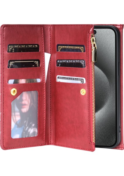 Apple iPhone 13 Pro Max 6.7 Inç Durum 7 Kart Yuvaları Stand Telefon Kapağı El Strap-Red ile (Yurt Dışından) fırsatları