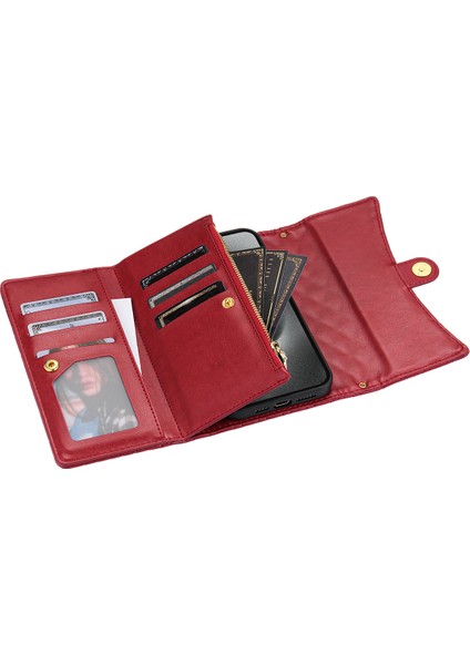 Apple iPhone 13 Pro Max 6.7 Inç Durum 7 Kart Yuvaları Stand Telefon Kapağı El Strap-Red ile (Yurt Dışından) indirimleri
