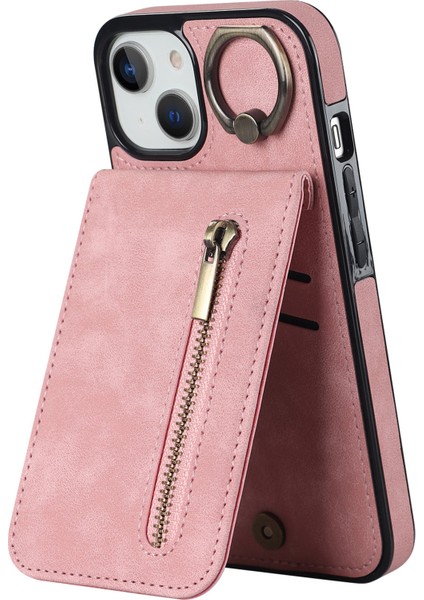 Pu+Tpu Apple iPhone 13 Mini Yüzük Kickstand Rfıd Engelleme Cep Telefonu Vaka-Pembe (Yurt Dışından)
