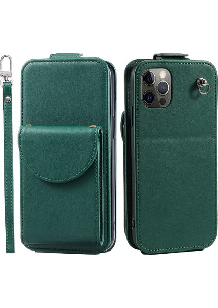 Apple iPhone 12/12 Pro Kasu Kılıfı Çanta Görüntüleme Stand Dikey Flip Pu Deri Telefon Kapak Yeşili (Yurt Dışından)