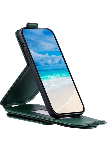 Apple iPhone 12/12 Pro Kasu Kılıfı Çanta Görüntüleme Stand Dikey Flip Pu Deri Telefon Kapak Yeşili (Yurt Dışından)