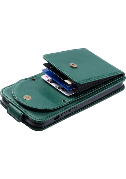 Apple iPhone 12/12 Pro Kasu Kılıfı Çanta Görüntüleme Stand Dikey Flip Pu Deri Telefon Kapak Yeşili (Yurt Dışından)