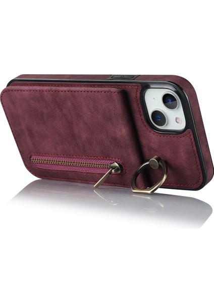 Pu+Tpu Apple iPhone 13 Mini Yüzük Kickstand Rfıd Engelleme Cep Telefonu Vaka Kırmızısı (Yurt Dışından)