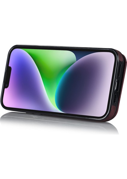 Pu+Tpu Apple iPhone 13 Mini Yüzük Kickstand Rfıd Engelleme Cep Telefonu Vaka Kırmızısı (Yurt Dışından)