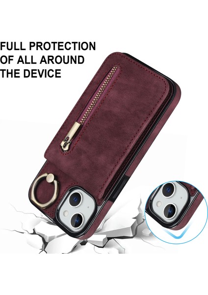 Pu+Tpu Apple iPhone 13 Mini Yüzük Kickstand Rfıd Engelleme Cep Telefonu Vaka Kırmızısı (Yurt Dışından)