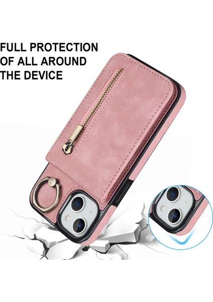 Pu+Tpu Apple iPhone 13 Mini Yüzük Kickstand Rfıd Engelleme Cep Telefonu Vaka-Pembe (Yurt Dışından)