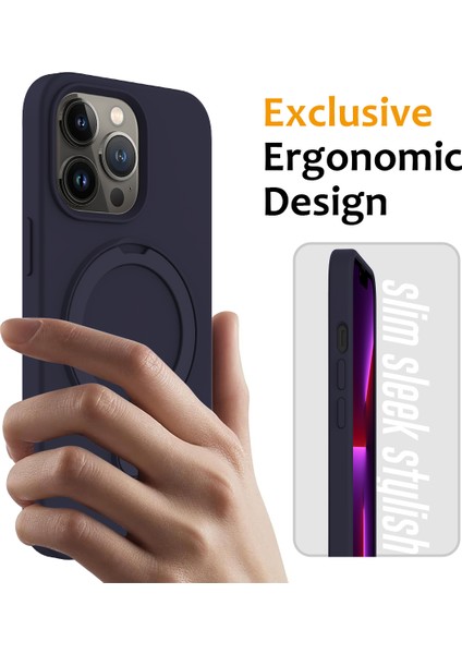 Apple iPhone 13 Pro Kickstand Case Manyetik Telefon Kapağı Magsafe-Midnight Blue ile Uyumlu (Yurt Dışından)