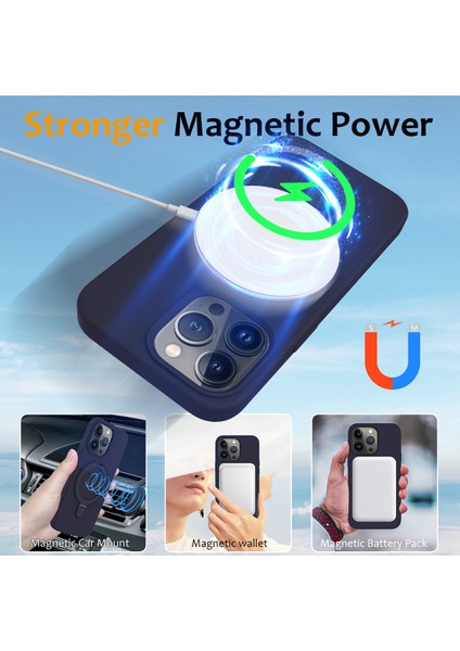 Apple iPhone 13 Pro Kickstand Case Manyetik Telefon Kapağı Magsafe-Midnight Blue ile Uyumlu (Yurt Dışından)