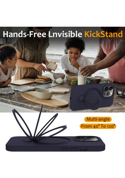 Apple iPhone 13 Pro Kickstand Case Manyetik Telefon Kapağı Magsafe-Midnight Blue ile Uyumlu (Yurt Dışından)