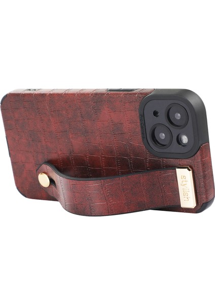 Apple iPhone 13 Case Wristband Kickstand Slim-Fit Timsah Doku Pu Deri+Tpu Telefon Kapak Yeşil (Yurt Dışından) fiyatları