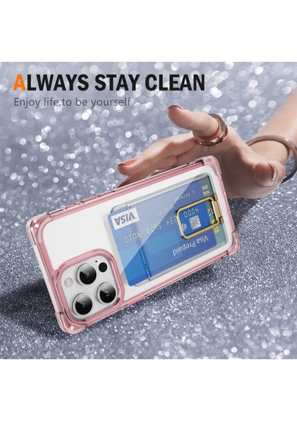 Apple iPhone 13 Pro Kickstand Case Card Yuvası (Büyük Arka Lens Deliği) Için Ysm Takviyeli Köşeler Serisi -Transparent Pembesi (Yurt Dışından)