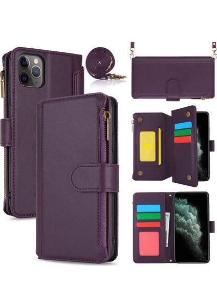 Apple iPhone 11 Pro Telefon Kapağı Rfıd Engelleme Pu Deri Cüzdan Kabuk-Dark Mor (Yurt Dışından)