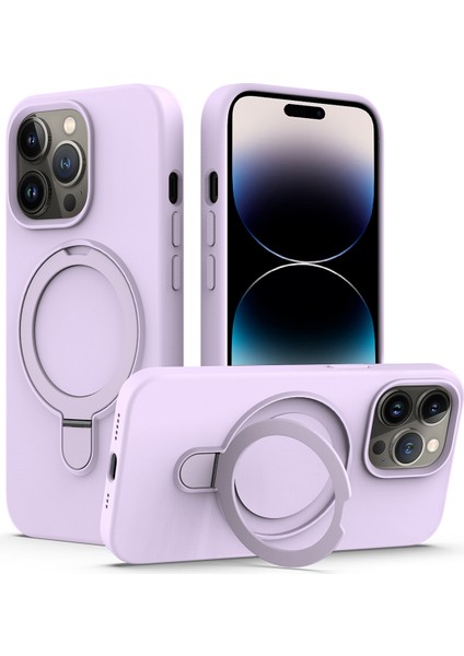 Apple iPhone 14 Pro Magnetic Case Kickstand Anti-Drop Pc+Silikon Kapak-Moral (Yurt Dışından)