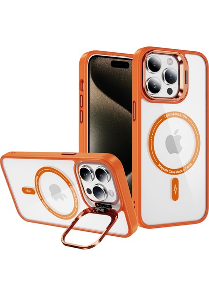 Apple iPhone 12 Pro Max Magnetic Telefon Kılıfı Akrilik+Tpu Hibrid Teknoloji Kamera Kickstand-Orange (Yurt Dışından)