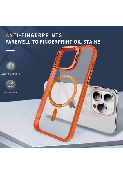 Apple iPhone 12 Pro Max Magnetic Telefon Kılıfı Akrilik+Tpu Hibrid Teknoloji Kamera Kickstand-Orange (Yurt Dışından)