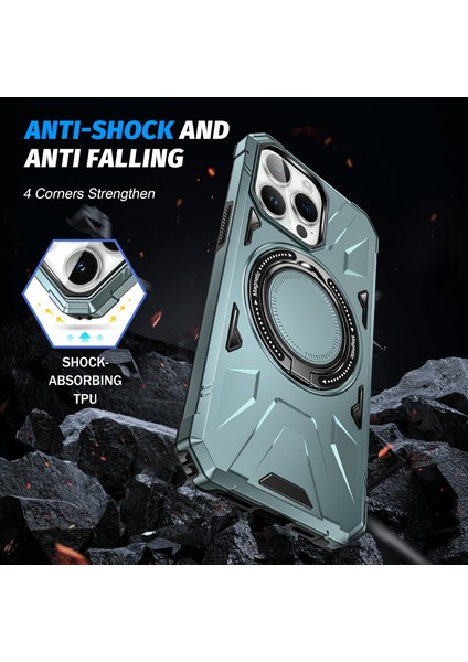Apple iPhone 13 Pro 6.1 Inç Kasa Anti-Güz Tpu+Pc Telefon Koruyucu Kapak Dönebilir Kickstand-Green (Yurt Dışından)