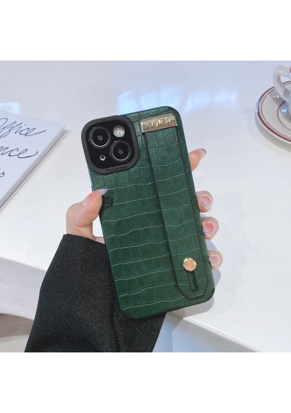 Apple iPhone 14 Plus Case Timsah Doku Deri+Tpu Telefon Kapağı Bileklik Kickstand-Green (Yurt Dışından) indirimleri