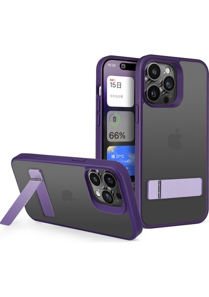 Apple iPhone 15 Pro Max Cilt Touch Tpu+Akrilik Telefon Case-Dark Mor Için Kickstand Telefon Kapağı (Yurt Dışından)